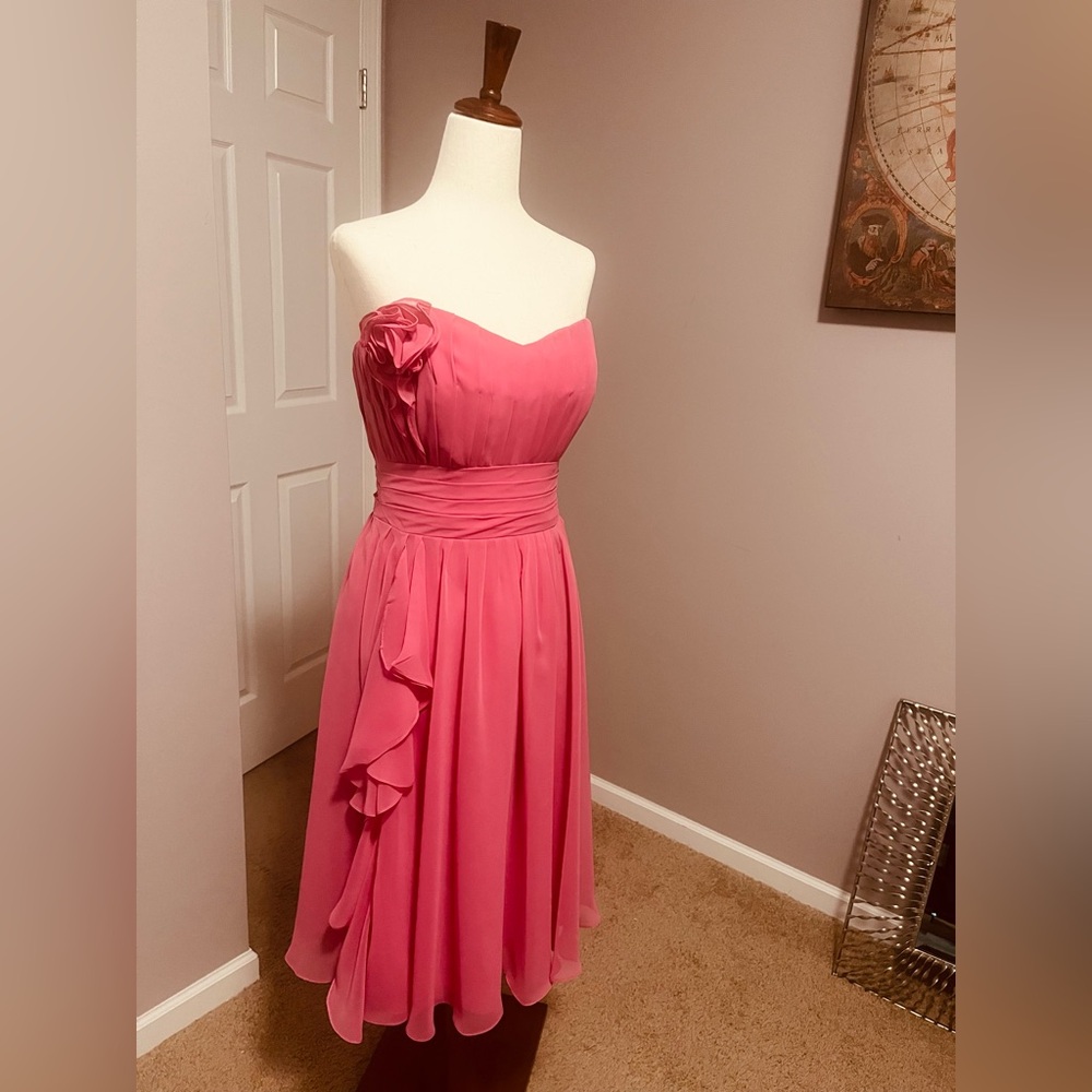 B2 by Jasmine Pink Strapless Chiffon Formal Dress - Size 6 - Floral Detail